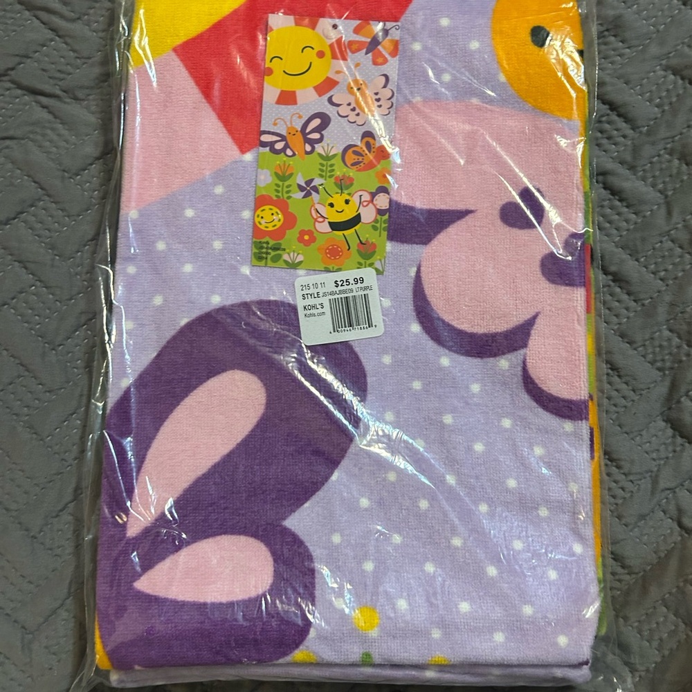 Kids' Colorful Butterfly, Flowers, and Bee Beach Towel